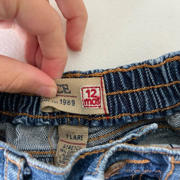 EUC | Children’s Place baby girl’s elastic snap button flare stretch jeans 12mo - Picture 7 of 8